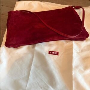 STAUD Rich Red Suede Clutch